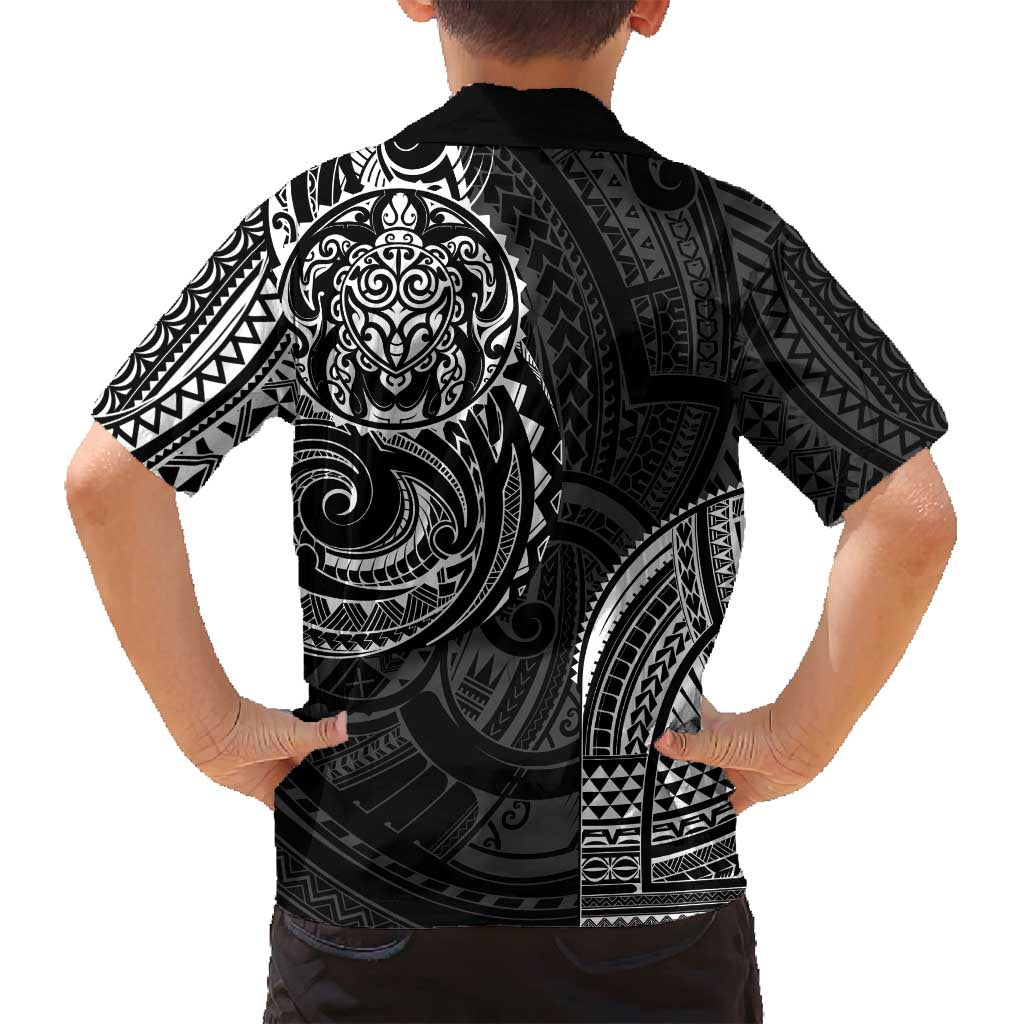 Polynesian Turtle Tribal Tattoo Family Matching Off Shoulder Maxi Dress and Hawaiian Shirt Black Style