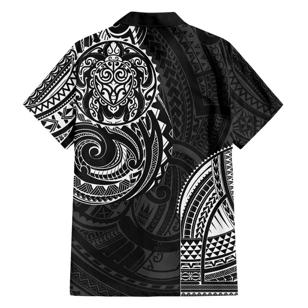 Polynesian Turtle Tribal Tattoo Family Matching Off Shoulder Short Dress and Hawaiian Shirt Black Style