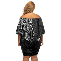 Polynesian Turtle Tribal Tattoo Family Matching Off Shoulder Short Dress and Hawaiian Shirt Black Style