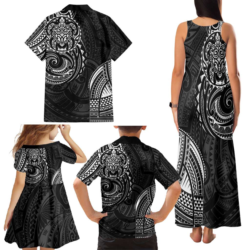 Polynesian Turtle Tribal Tattoo Family Matching Tank Maxi Dress and Hawaiian Shirt Black Style