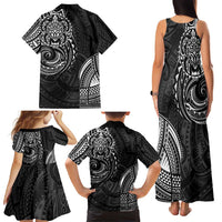Polynesian Turtle Tribal Tattoo Family Matching Tank Maxi Dress and Hawaiian Shirt Black Style