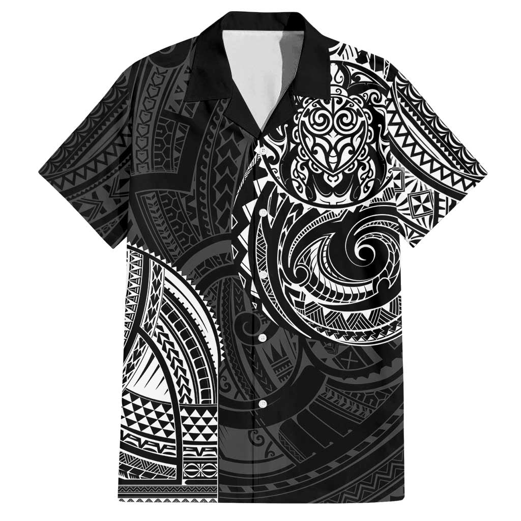 Polynesian Turtle Tribal Tattoo Family Matching Tank Maxi Dress and Hawaiian Shirt Black Style