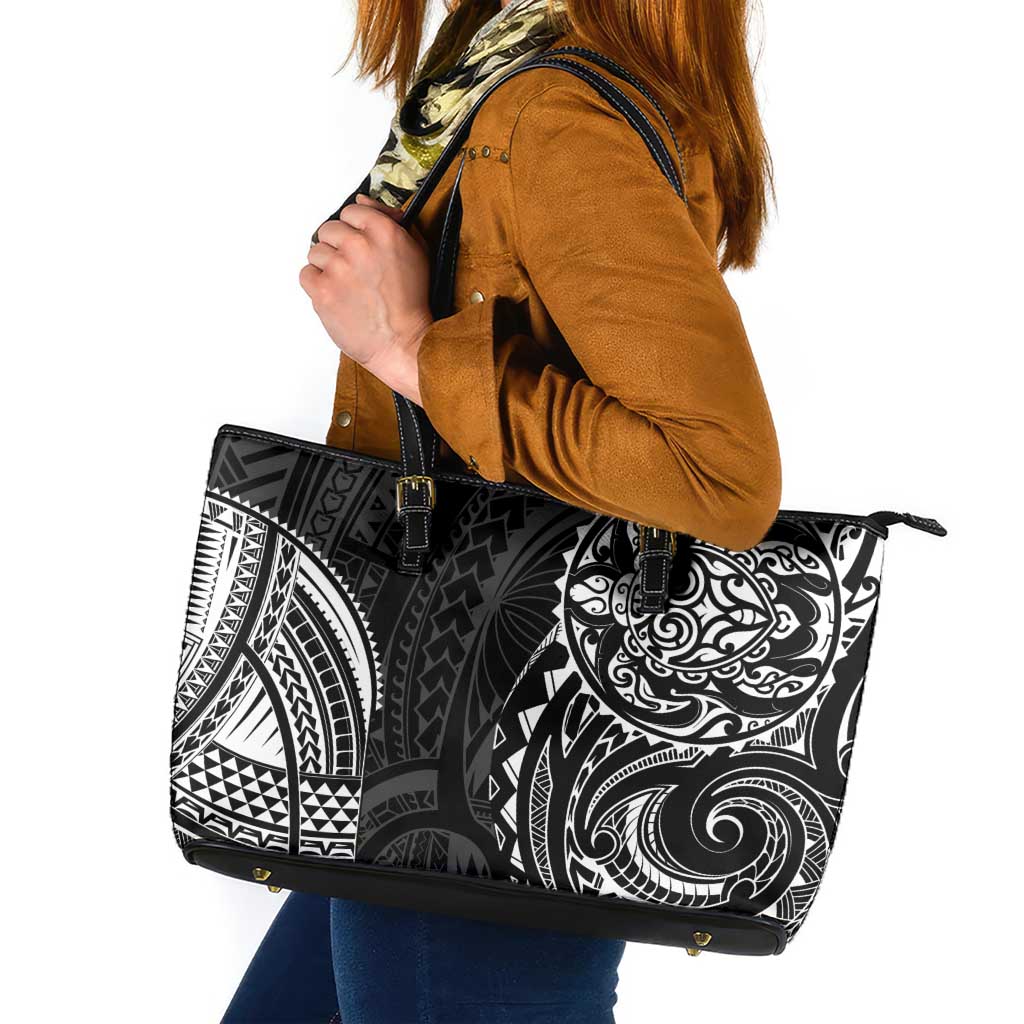 Polynesian Turtle Tribal Tattoo Leather Tote Bag Black Style