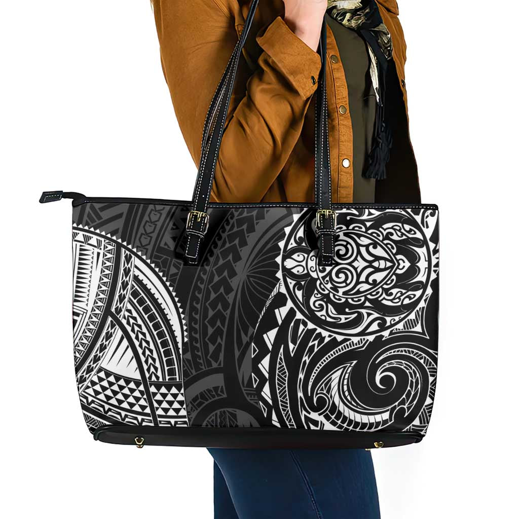 Polynesian Turtle Tribal Tattoo Leather Tote Bag Black Style