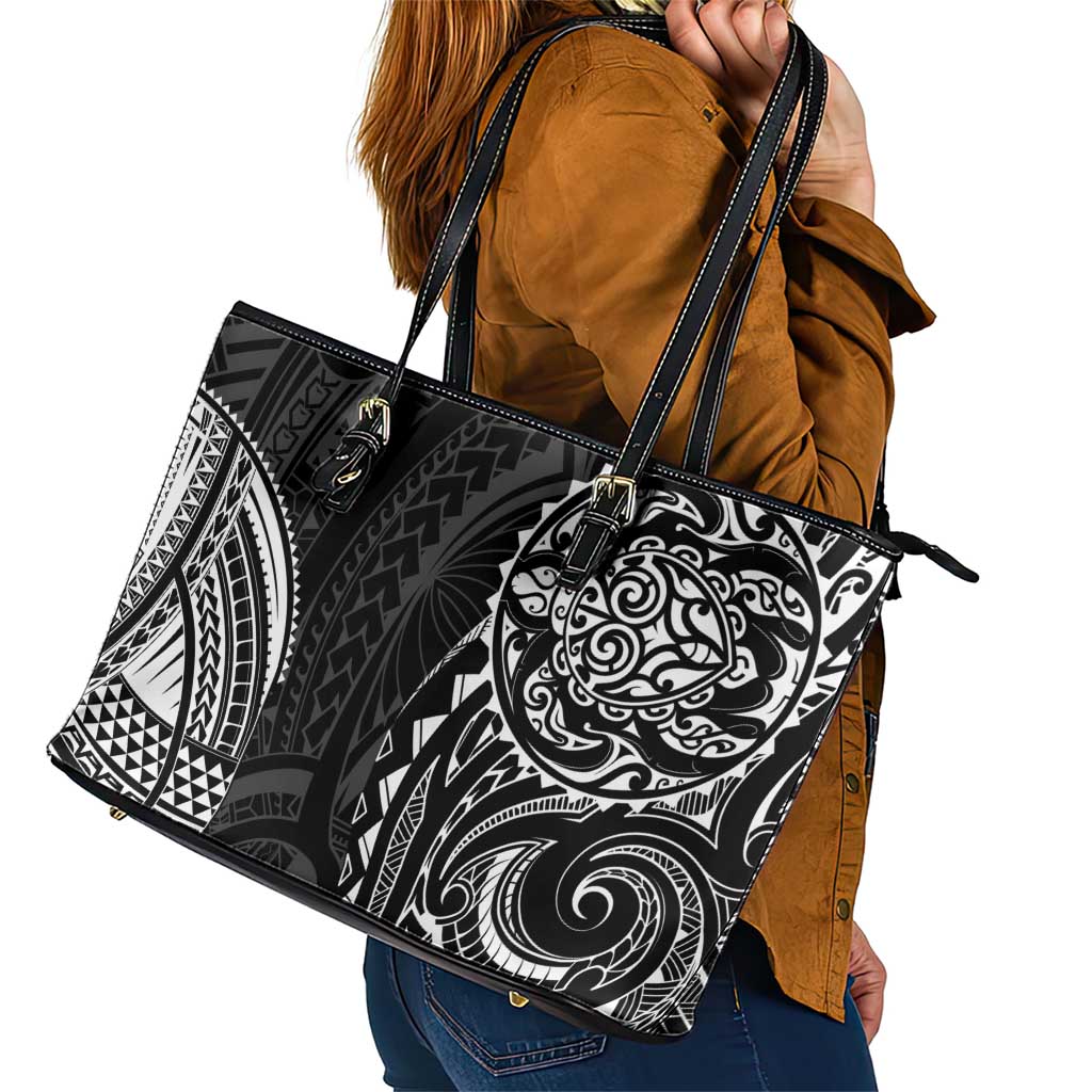 Polynesian Turtle Tribal Tattoo Leather Tote Bag Black Style