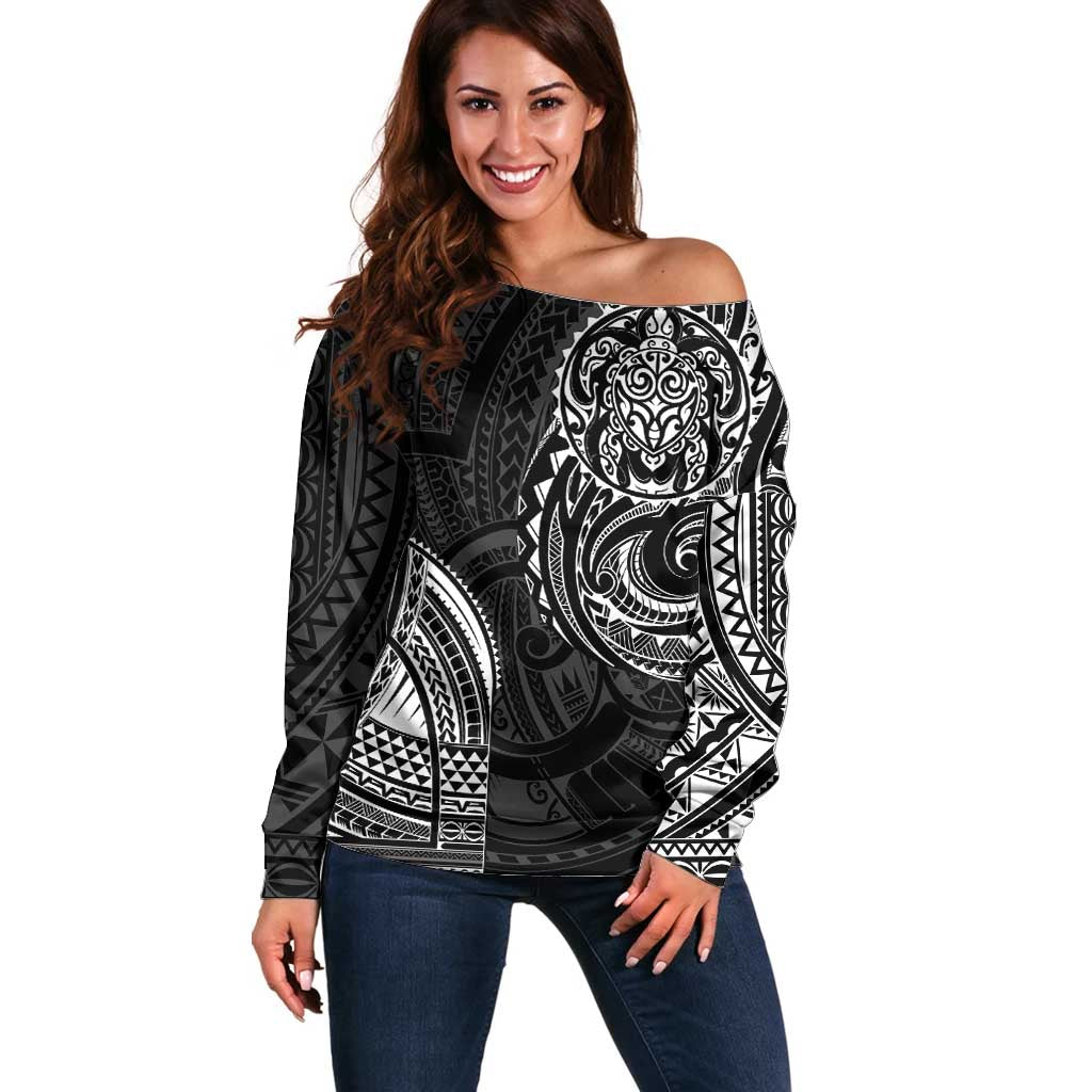 Polynesian Turtle Tribal Tattoo Off Shoulder Sweater Black Style