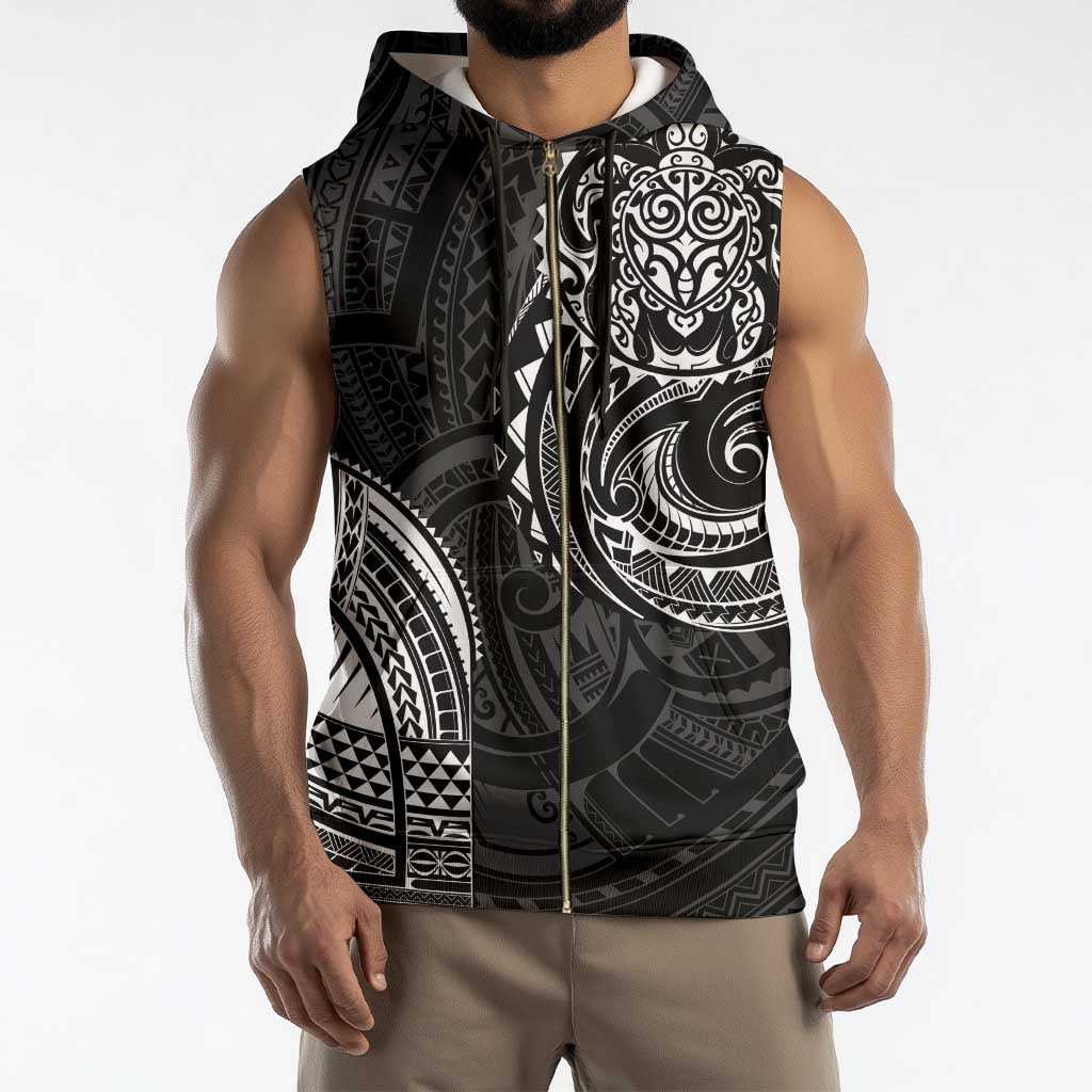 Polynesian Turtle Tribal Tattoo Sleeveless Zip Hoodie Black Style - Polynesian Pride
