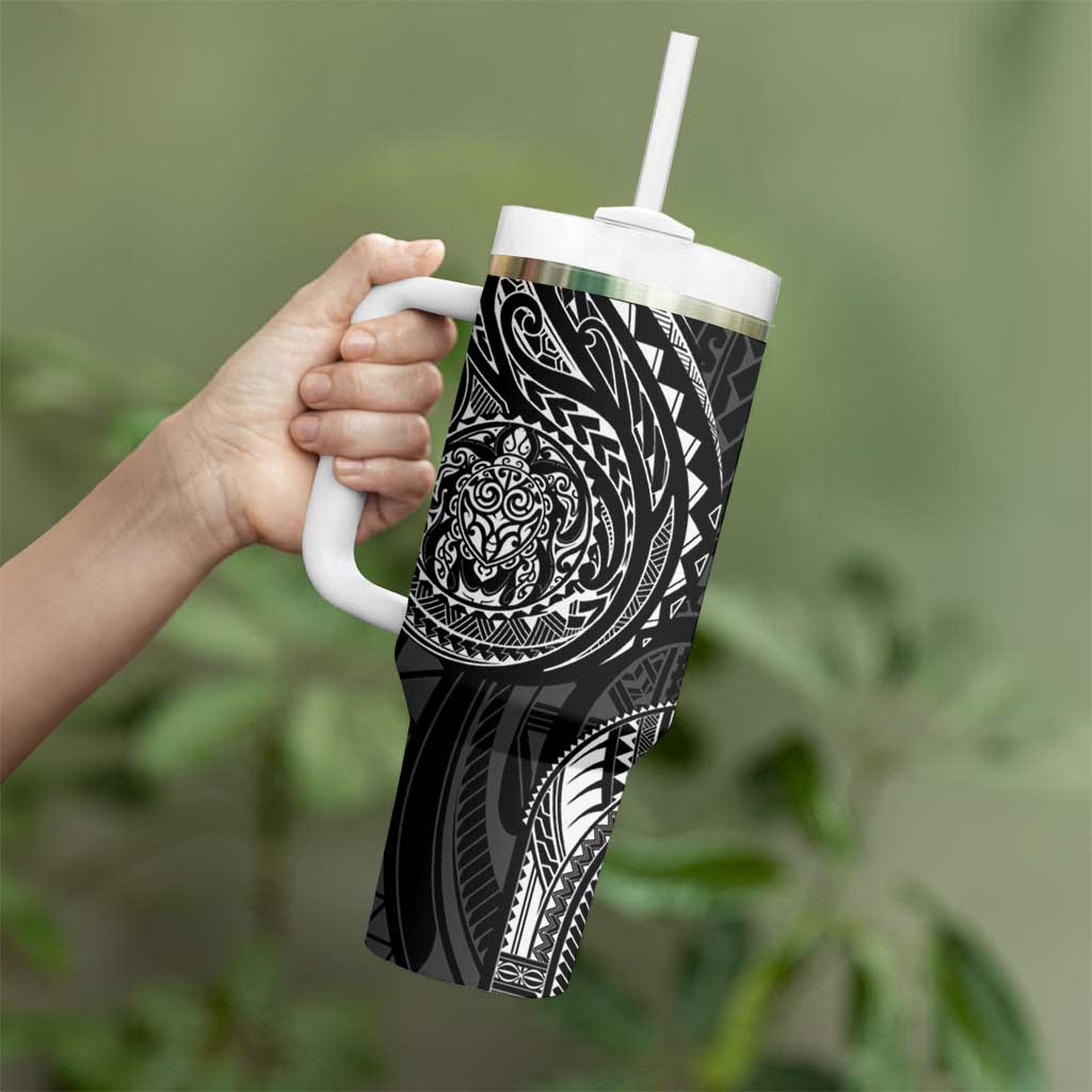 Polynesian Turtle Tribal Tattoo Tumbler With Handle Black Style