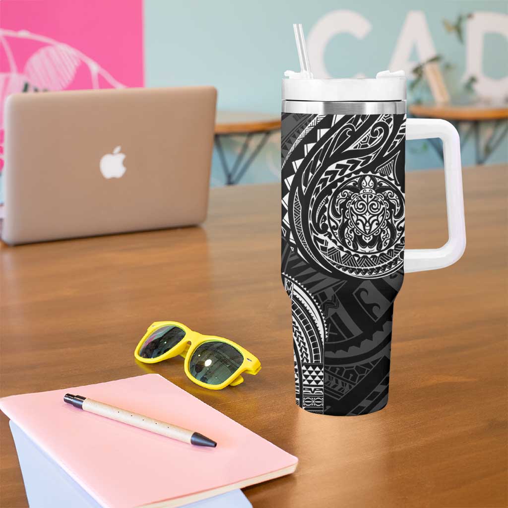 Polynesian Turtle Tribal Tattoo Tumbler With Handle Black Style