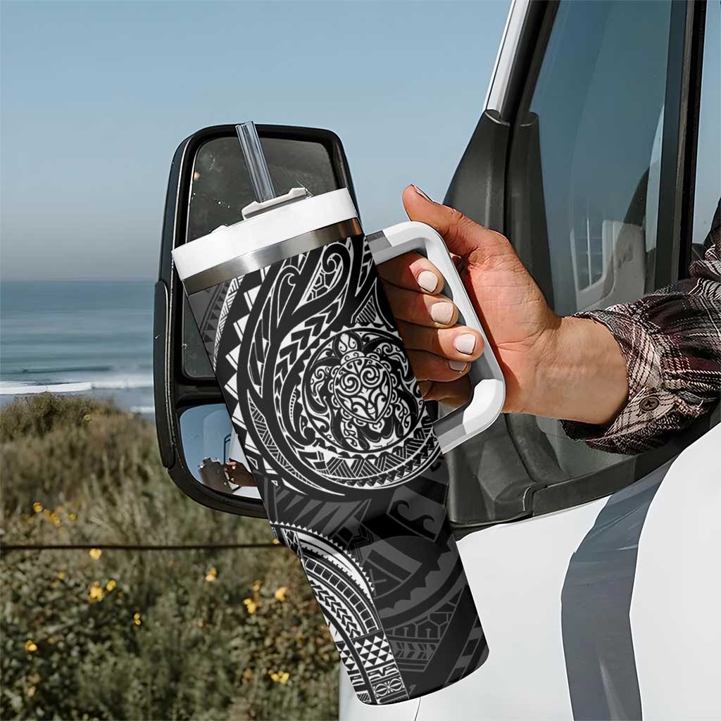 Polynesian Turtle Tribal Tattoo Tumbler With Handle Black Style