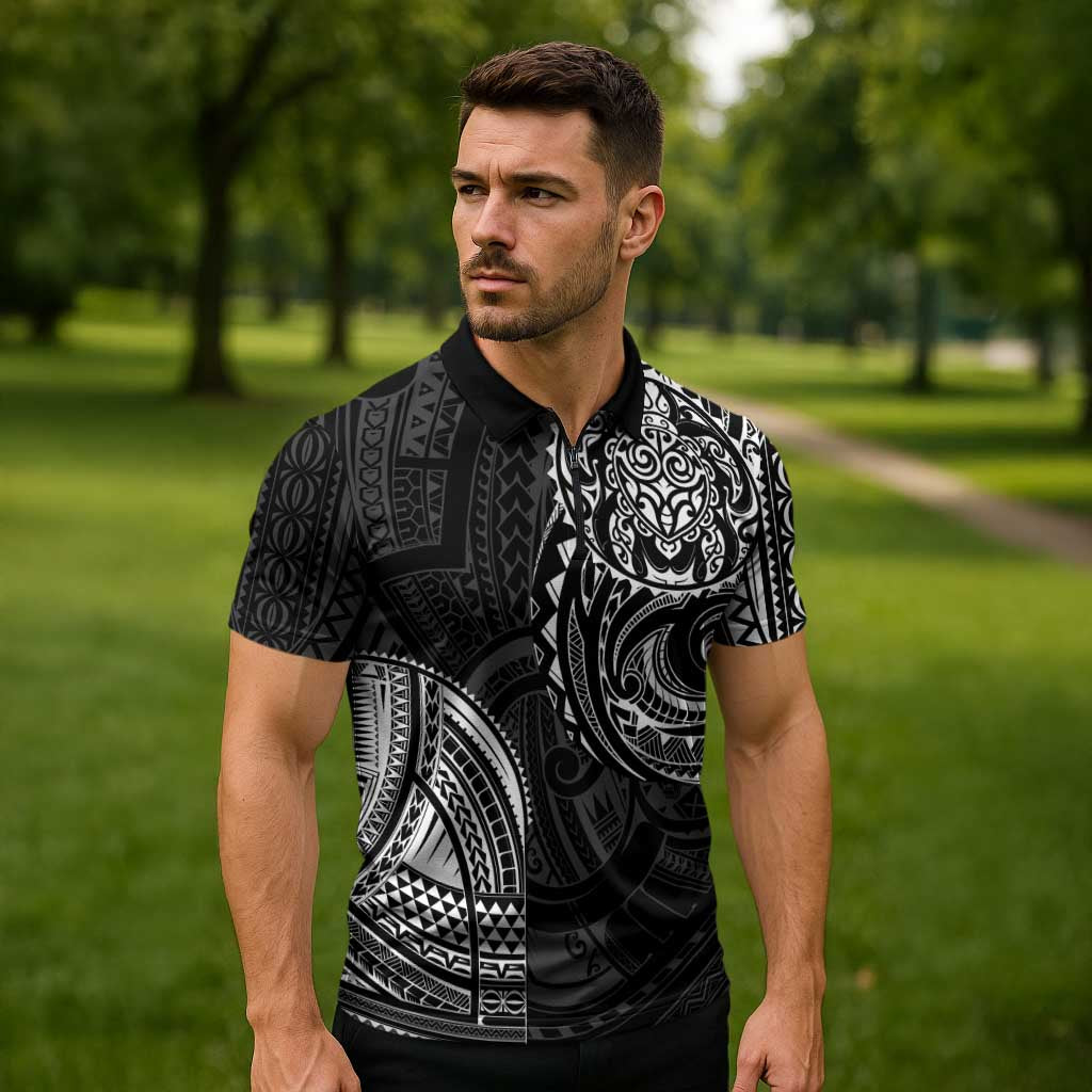Polynesian Turtle Tribal Tattoo Zipper Polo Shirt Black Style - Polynesian Pride