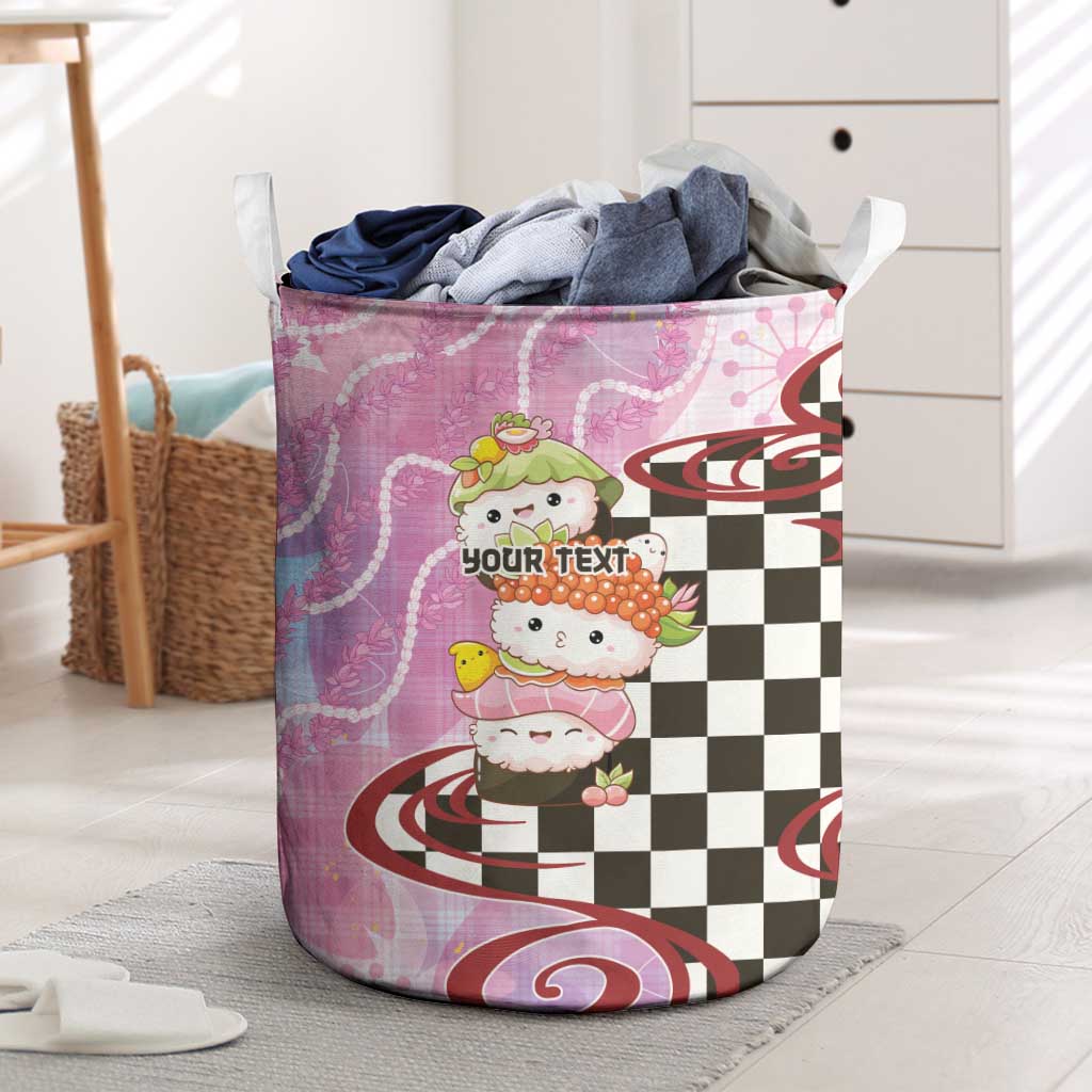 Personalized Japanese Kawaii Sushi Roll Laundry Basket Wagara Palaka Pattern