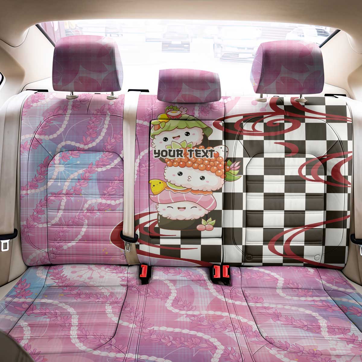 Personalized Japanese Kawaii Sushi Roll Back Car Seat Cover Wagara Palaka Pattern