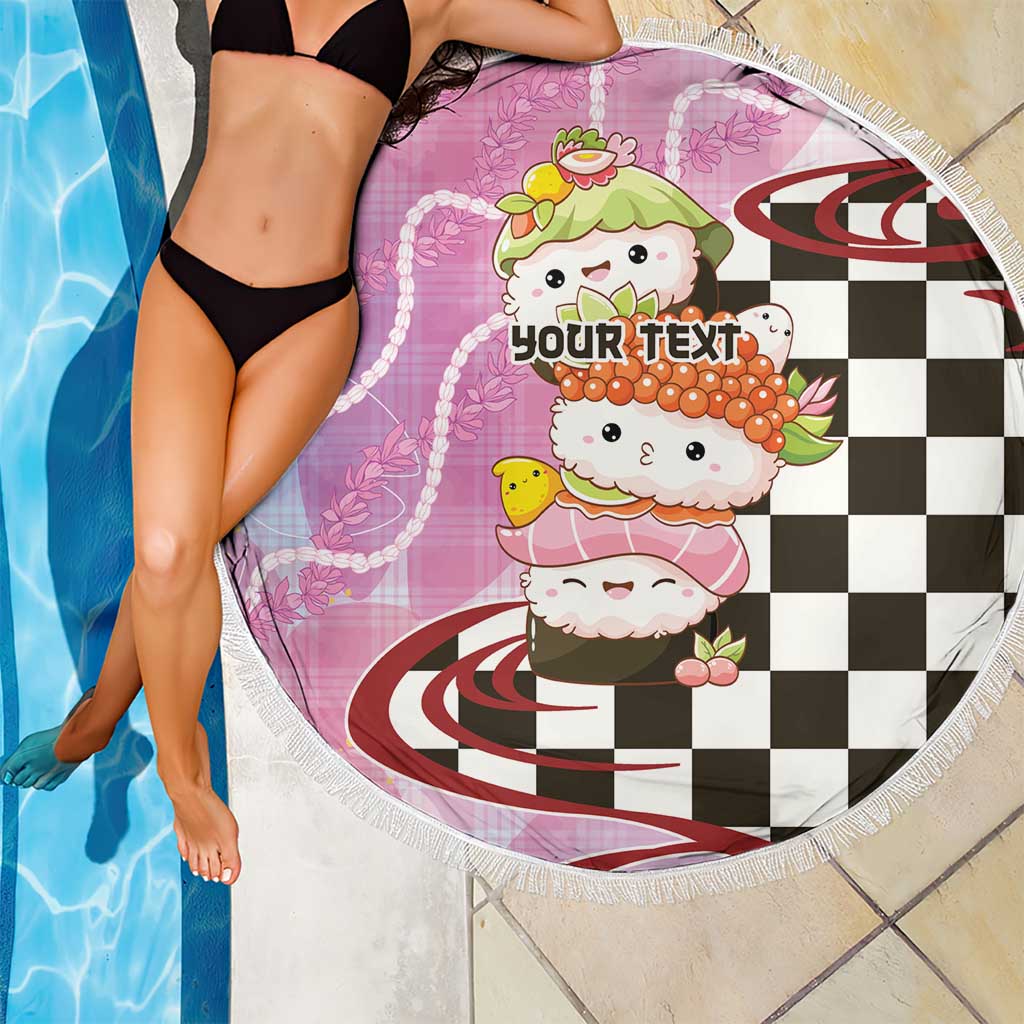 Personalized Japanese Kawaii Sushi Roll Beach Blanket Wagara Palaka Pattern