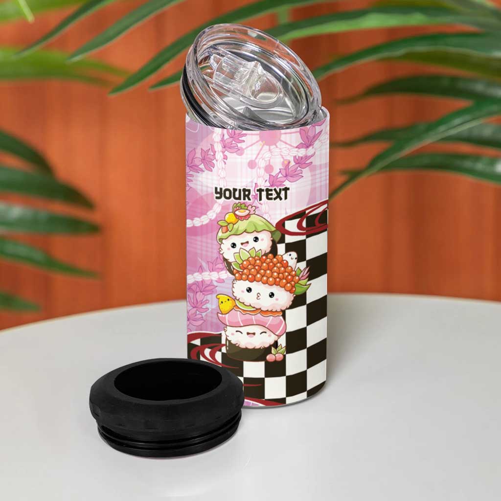 Personalized Japanese Kawaii Sushi Roll 4 in 1 Can Cooler Tumbler Wagara Palaka Pattern