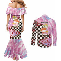 Personalized Japanese Kawaii Sushi Roll Couples Matching Mermaid Dress and Long Sleeve Button Shirt Wagara Palaka Pattern