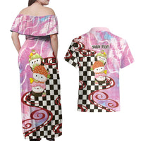 Personalized Japanese Kawaii Sushi Roll Couples Matching Off Shoulder Maxi Dress and Hawaiian Shirt Wagara Palaka Pattern