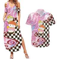 Personalized Japanese Kawaii Sushi Roll Couples Matching Summer Maxi Dress and Hawaiian Shirt Wagara Palaka Pattern