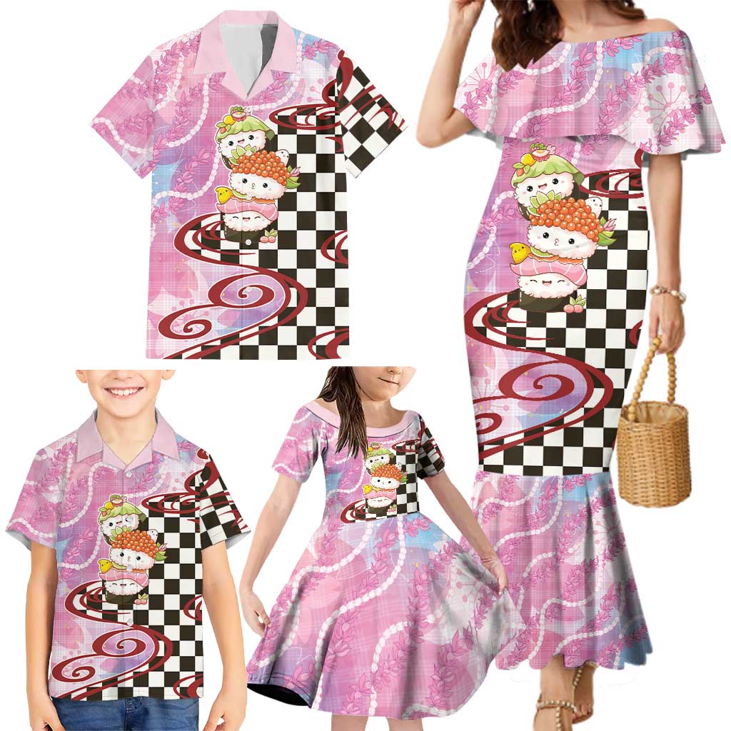 Personalized Japanese Kawaii Sushi Roll Family Matching Mermaid Dress and Hawaiian Shirt Wagara Palaka Pattern