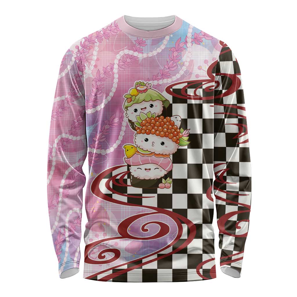 Personalized Japanese Kawaii Sushi Roll Long Sleeve Shirt Wagara Palaka Pattern