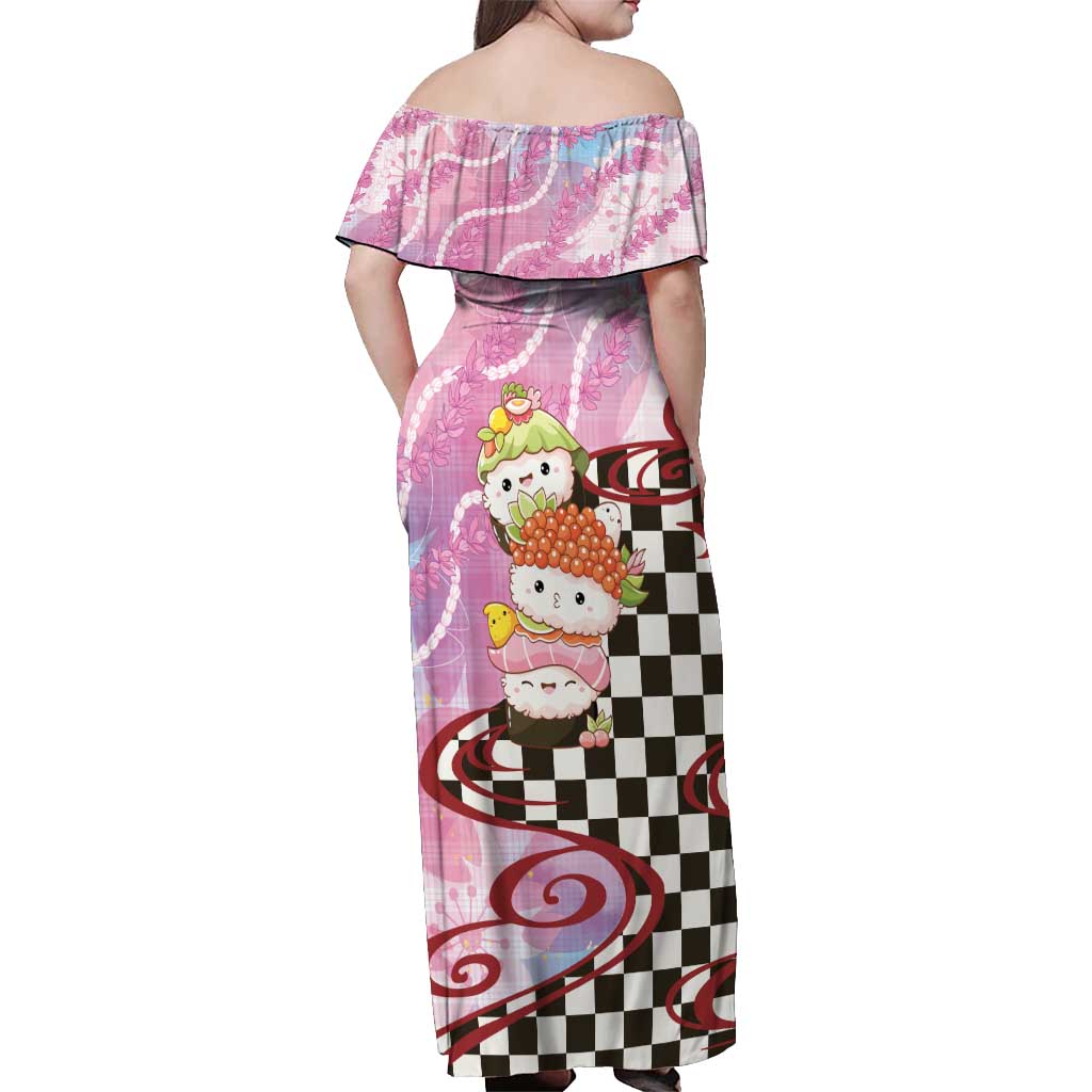 Personalized Japanese Kawaii Sushi Roll Off Shoulder Maxi Dress Wagara Palaka Pattern