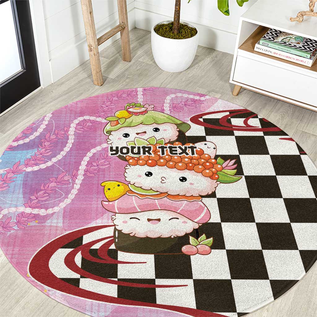 Personalized Japanese Kawaii Sushi Roll Round Carpet Wagara Palaka Pattern