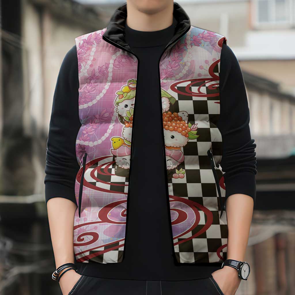 Personalized Japanese Kawaii Sushi Roll Sleeveless Puffer Jacket Wagara Palaka Pattern