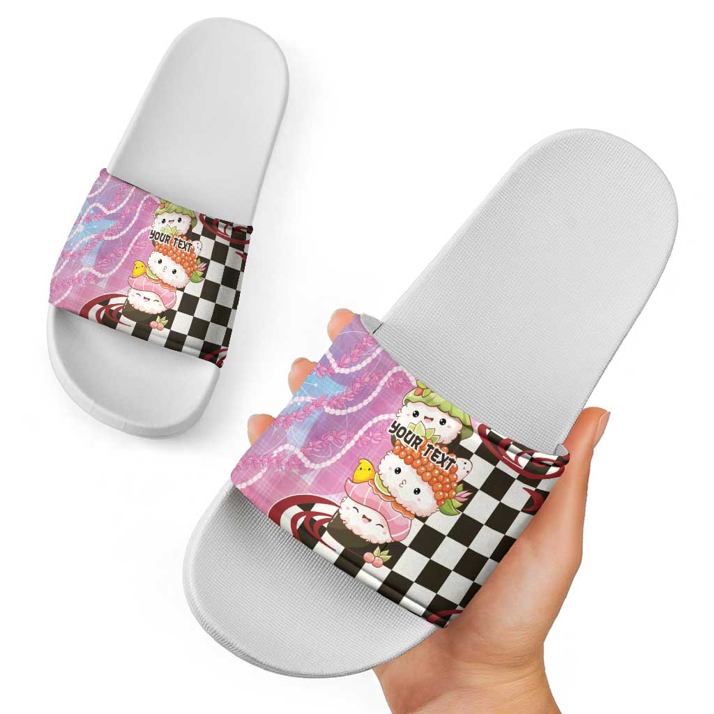 Personalized Japanese Kawaii Sushi Roll Slide Sandals Wagara Palaka Pattern