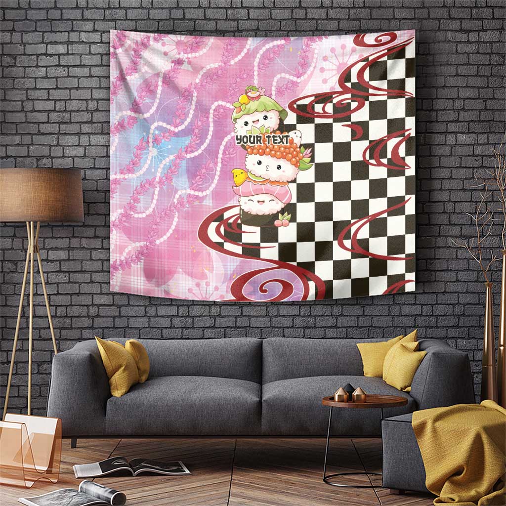 Personalized Japanese Kawaii Sushi Roll Tapestry Wagara Palaka Pattern