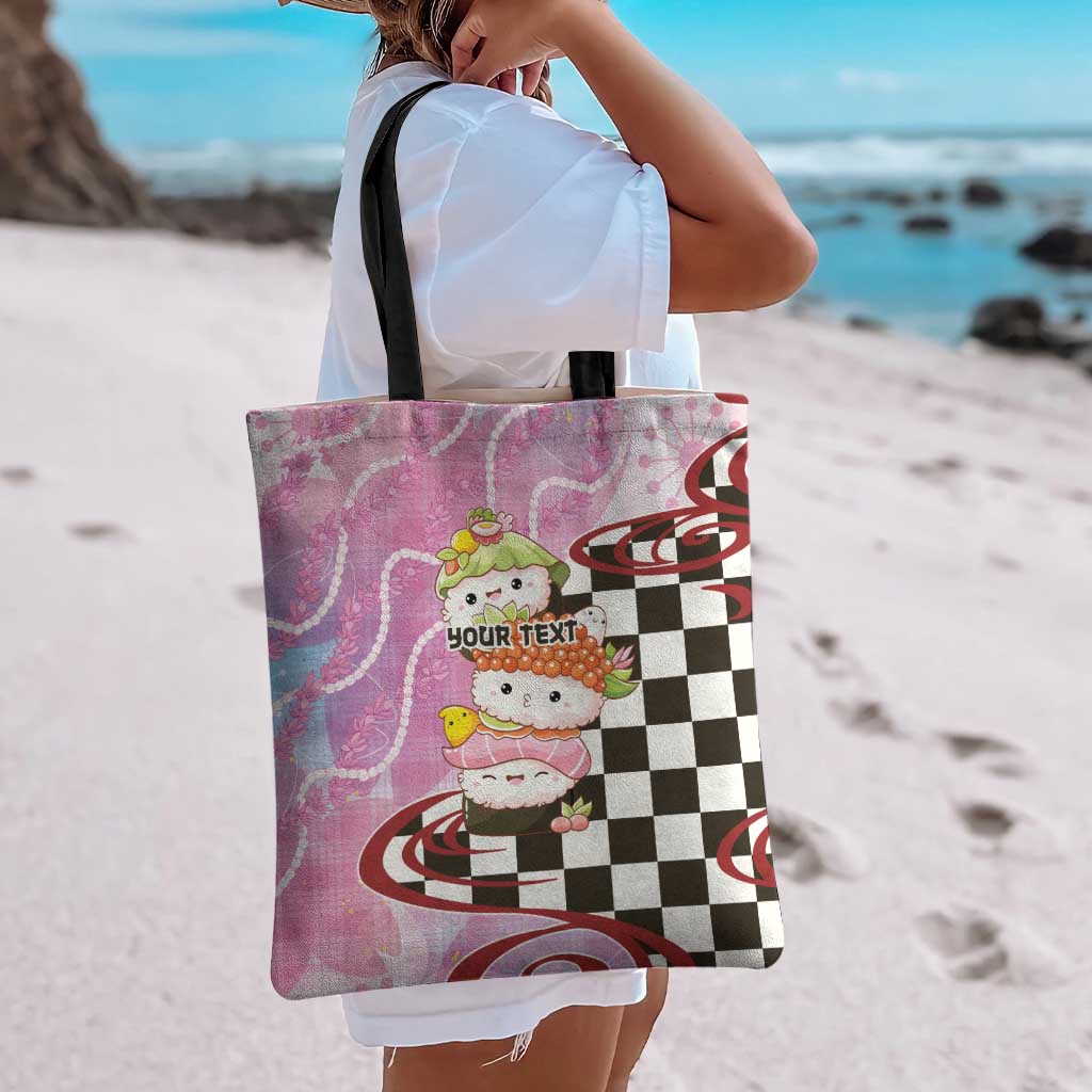 Personalized Japanese Kawaii Sushi Roll Tote Bag Wagara Palaka Pattern