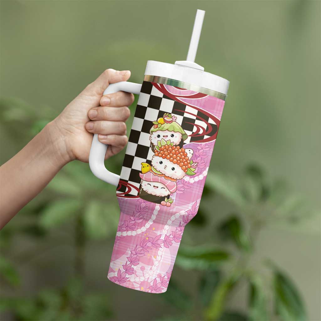 Personalized Japanese Kawaii Sushi Roll Tumbler With Handle Wagara Palaka Pattern