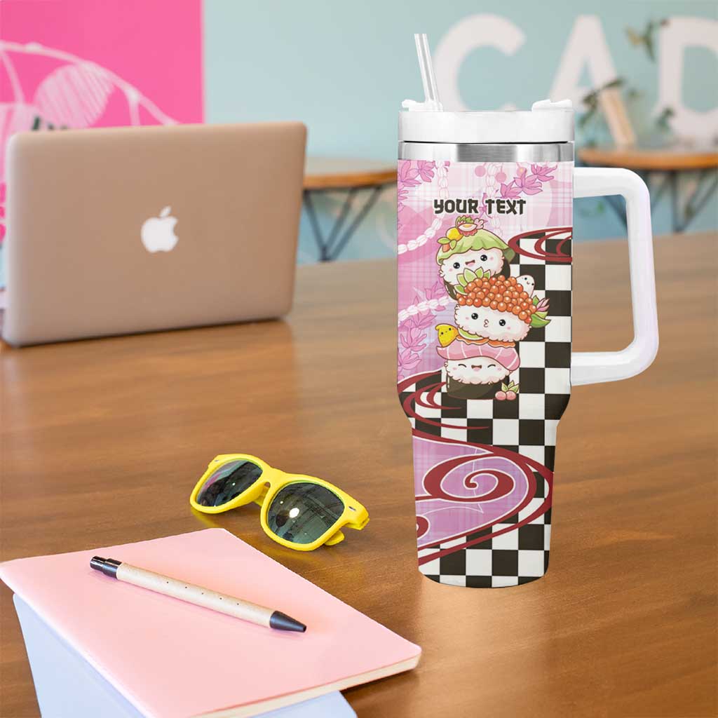 Personalized Japanese Kawaii Sushi Roll Tumbler With Handle Wagara Palaka Pattern