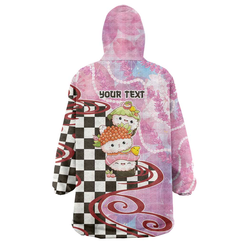 Personalized Japanese Kawaii Sushi Roll Wearable Blanket Hoodie Wagara Palaka Pattern