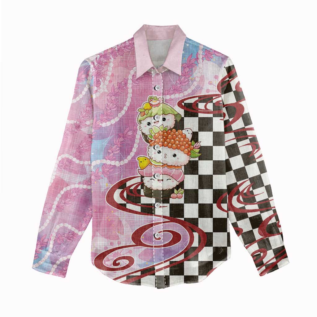 Personalized Japanese Kawaii Sushi Roll Women Casual Shirt Wagara Palaka Pattern