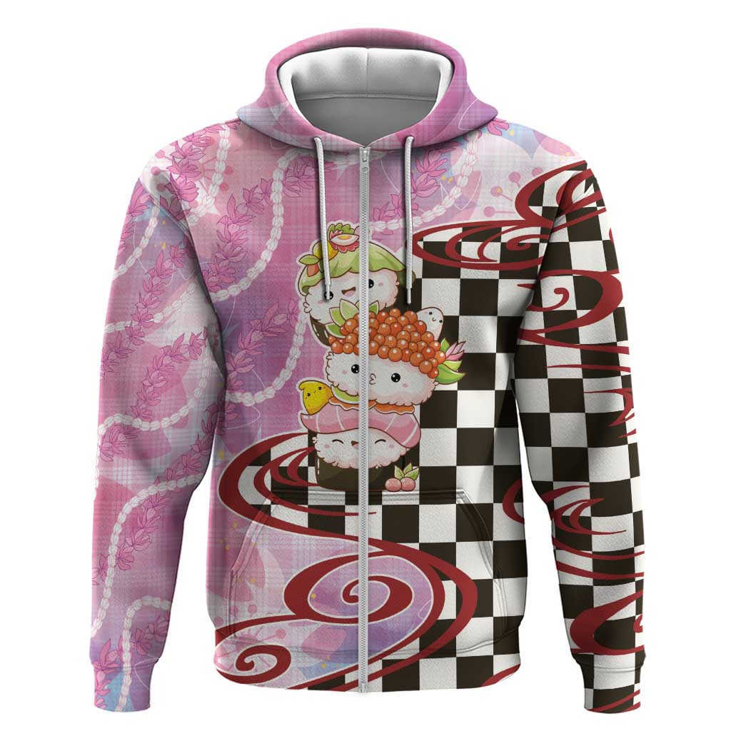 Personalized Japanese Kawaii Sushi Roll Zip Hoodie Wagara Palaka Pattern