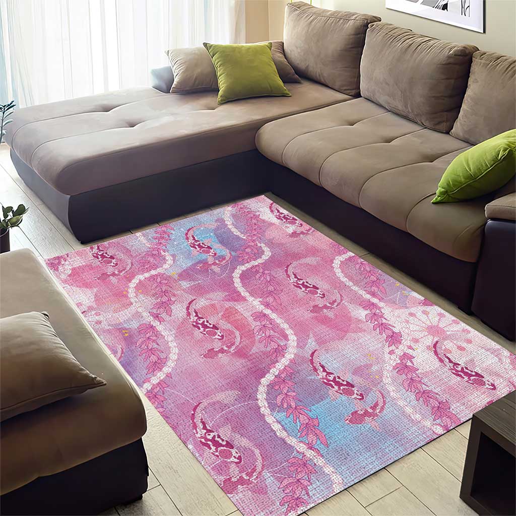 Japanese Koi Fish Area Rug Pink Wagara Palaka Honohono Pikake Lei