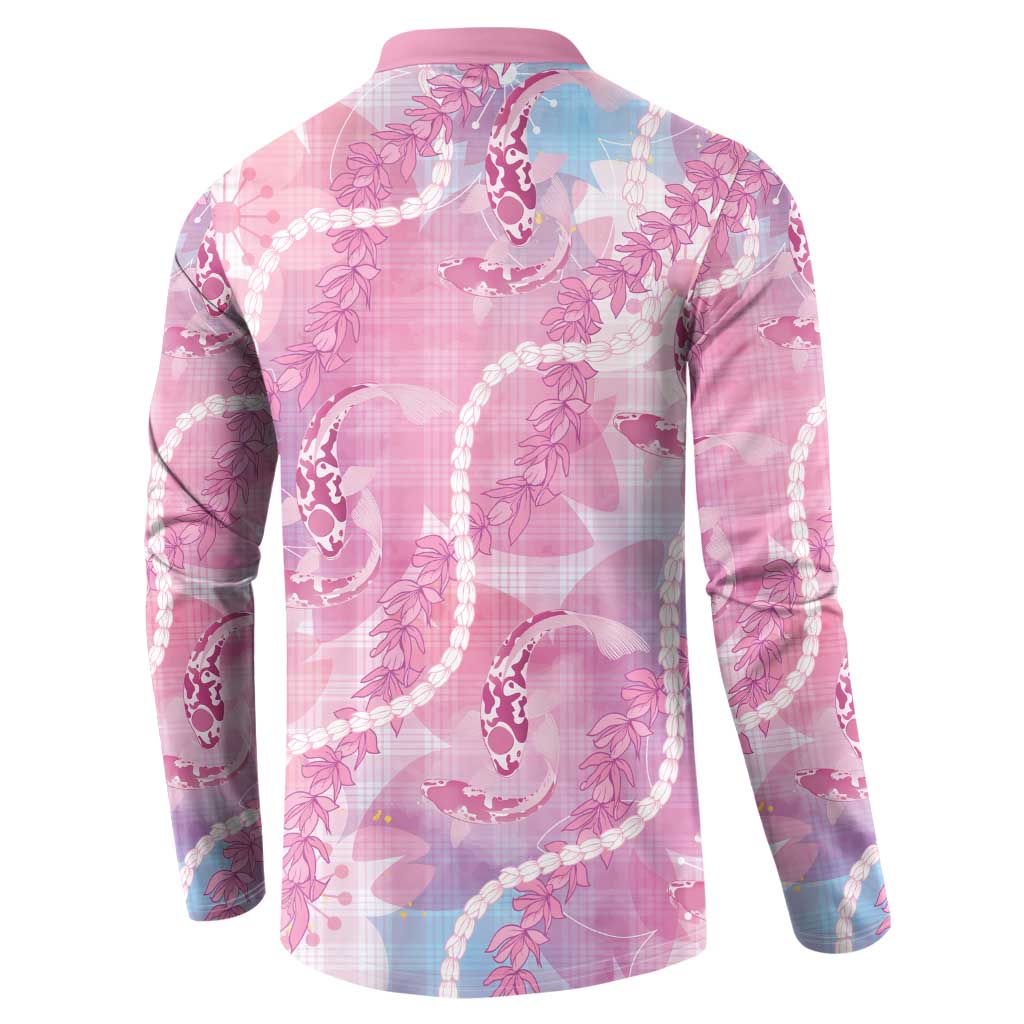 Japanese Koi Fish Button Sweatshirt Pink Wagara Palaka Honohono Pikake Lei