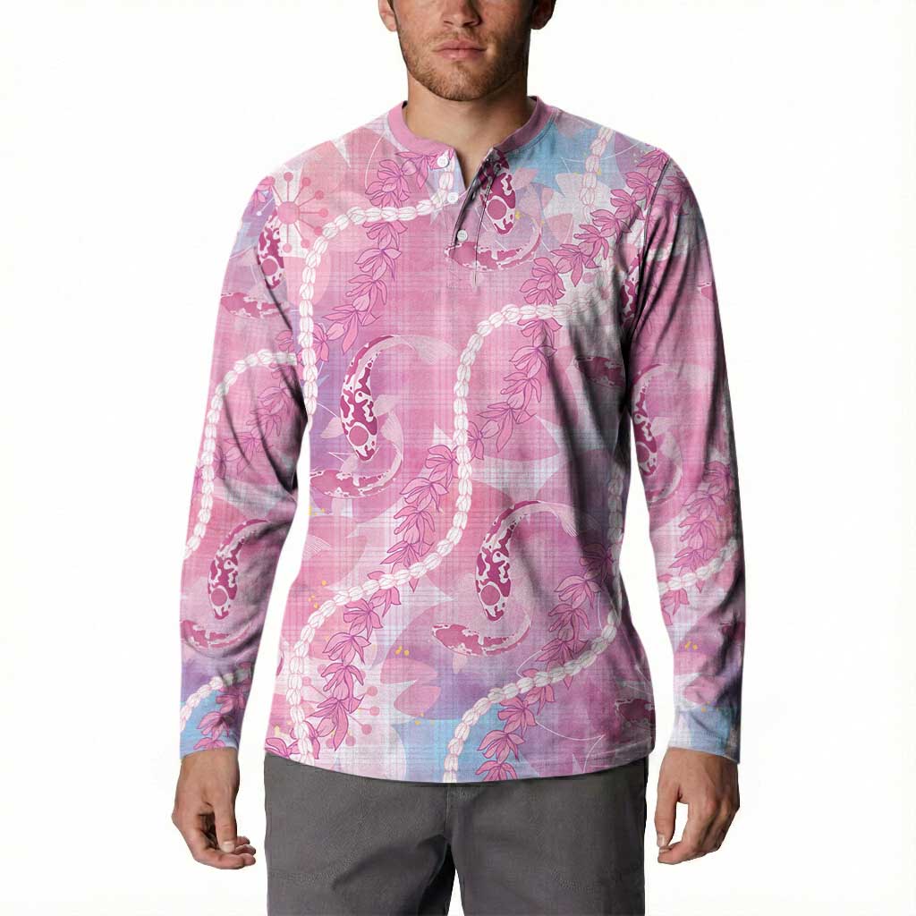 Japanese Koi Fish Button Sweatshirt Pink Wagara Palaka Honohono Pikake Lei