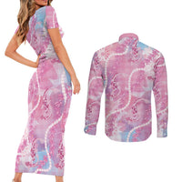Japanese Koi Fish Couples Matching Short Sleeve Bodycon Dress and Long Sleeve Button Shirt Pink Wagara Palaka Honohono Pikake Lei LT9 - Polynesian Pride
