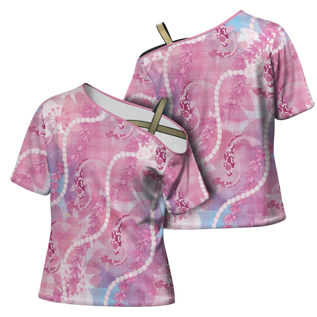 Japanese Koi Fish Cross Shoulder Shirt Pink Wagara Palaka Honohono Pikake Lei LT9 - Polynesian Pride
