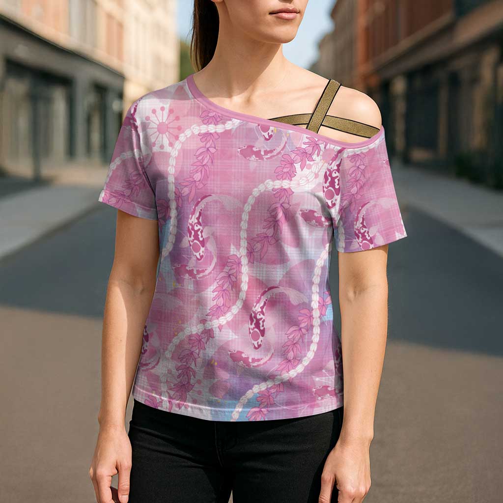 Japanese Koi Fish Cross Shoulder Shirt Pink Wagara Palaka Honohono Pikake Lei LT9 - Polynesian Pride