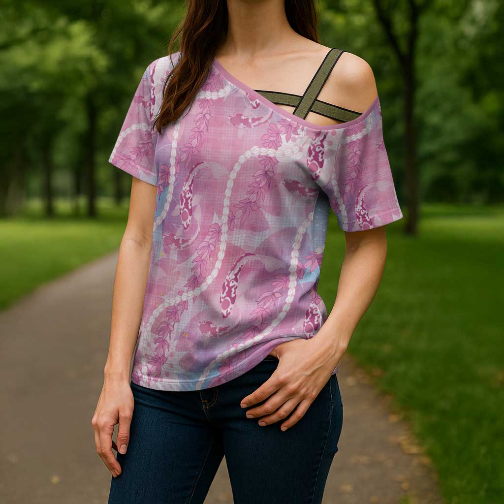 Japanese Koi Fish Cross Shoulder Shirt Pink Wagara Palaka Honohono Pikake Lei LT9 - Polynesian Pride