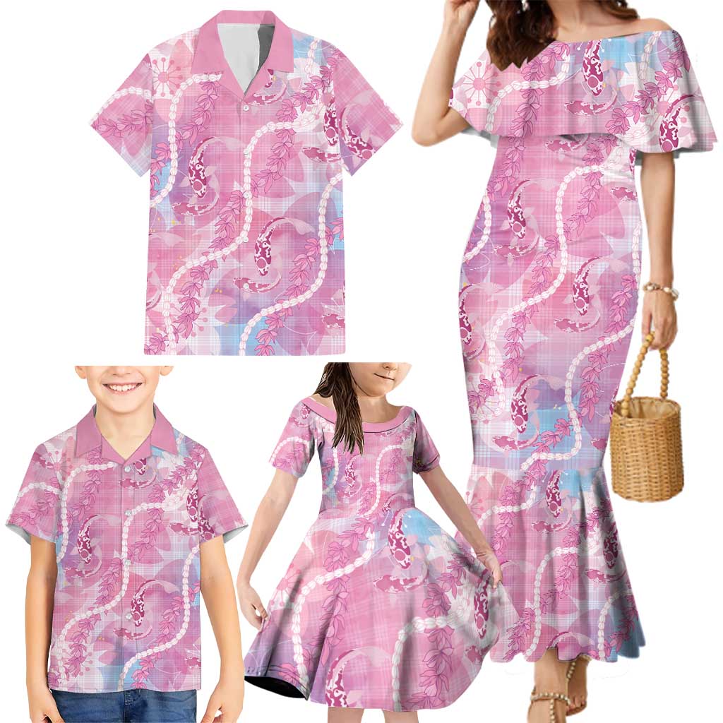Japanese Koi Fish Family Matching Mermaid Dress and Hawaiian Shirt Pink Wagara Palaka Honohono Pikake Lei LT9 - Polynesian Pride