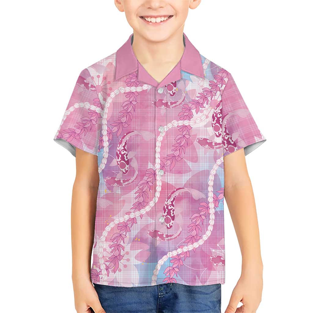 Japanese Koi Fish Family Matching Mermaid Dress and Hawaiian Shirt Pink Wagara Palaka Honohono Pikake Lei LT9 Son's Shirt Pink - Polynesian Pride
