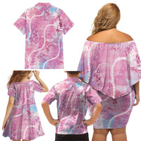 Japanese Koi Fish Family Matching Off Shoulder Short Dress and Hawaiian Shirt Pink Wagara Palaka Honohono Pikake Lei LT9 - Polynesian Pride