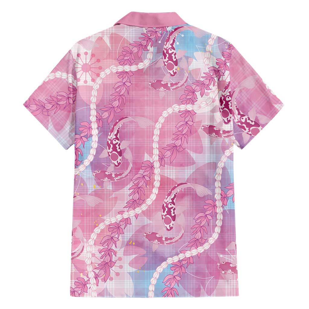 Japanese Koi Fish Family Matching Off Shoulder Short Dress and Hawaiian Shirt Pink Wagara Palaka Honohono Pikake Lei LT9 - Polynesian Pride