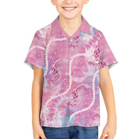 Japanese Koi Fish Family Matching Off Shoulder Short Dress and Hawaiian Shirt Pink Wagara Palaka Honohono Pikake Lei LT9 Son's Shirt Pink - Polynesian Pride