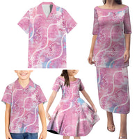 Japanese Koi Fish Family Matching Puletasi and Hawaiian Shirt Pink Wagara Palaka Honohono Pikake Lei LT9 - Polynesian Pride