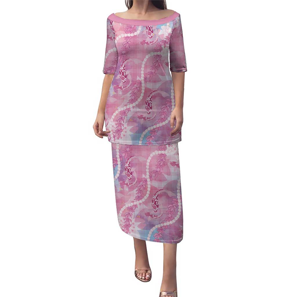Japanese Koi Fish Family Matching Puletasi and Hawaiian Shirt Pink Wagara Palaka Honohono Pikake Lei LT9 Mom's Dress Pink - Polynesian Pride