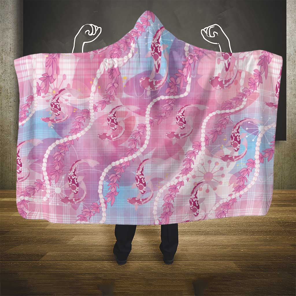 Japanese Koi Fish Hooded Blanket Pink Wagara Palaka Honohono Pikake Lei